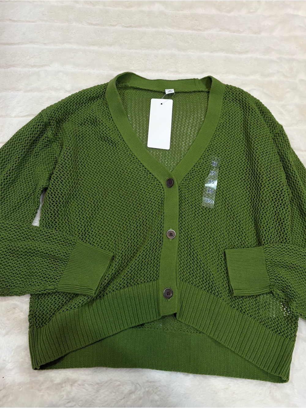 Uniqlo Olive Green Open-Knit Button Cardigan